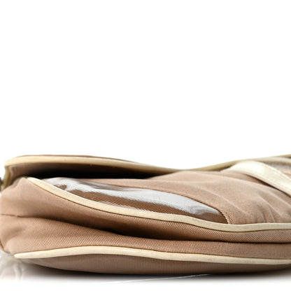 Canvas Patent Calfskin Saddle Bag Beige