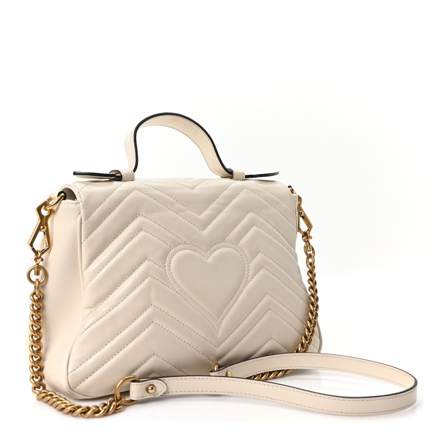 Calfskin Matelasse Small GG Marmont Top Handle Shoulder Bag White