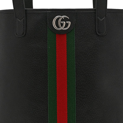 Textured Dollar Calfskin Web Medium Ophidia Tote Bag  Black