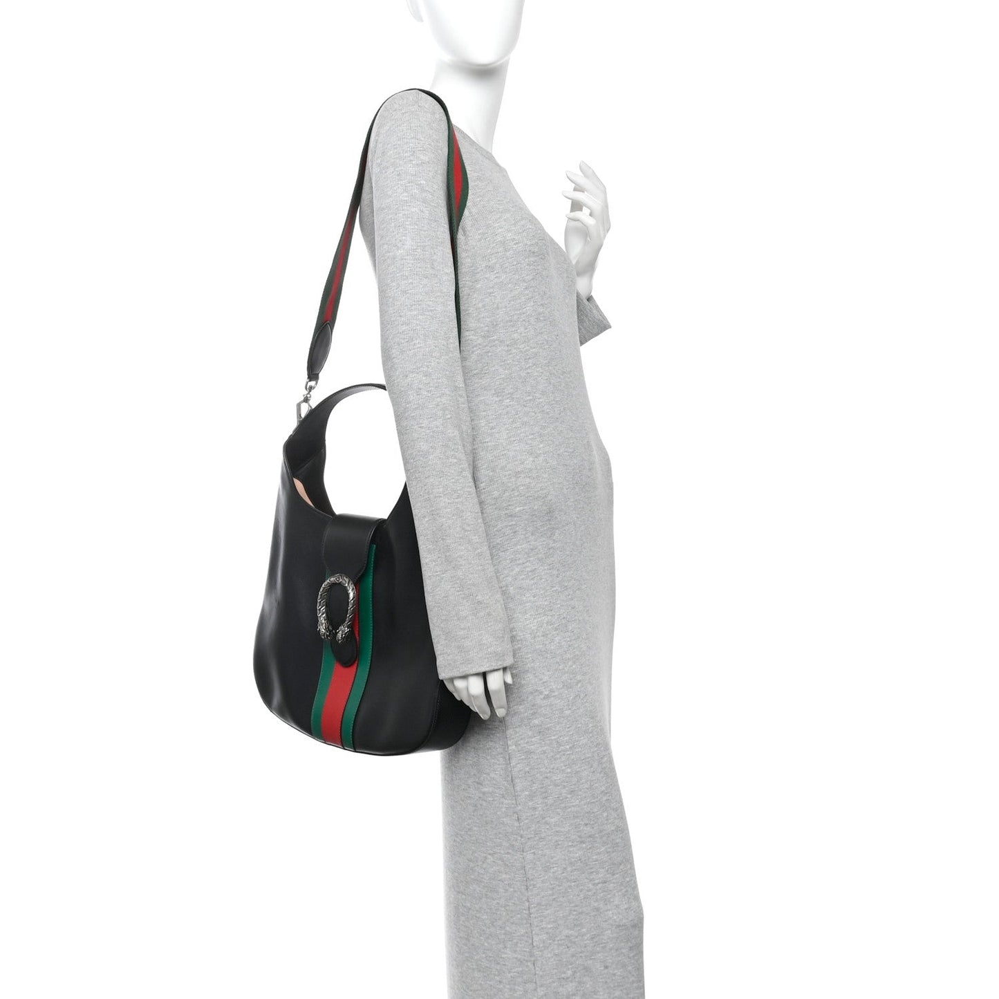 Calfskin Web Stripe Medium Dionysus Hobo Black