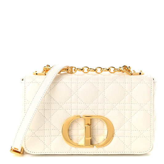 Calfskin Cannage Small Caro Bag Ivory