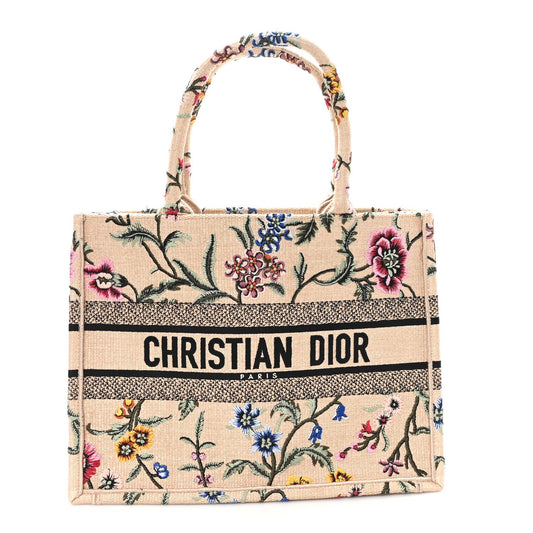 Raffia Embroidered Petites Fleurs Medium Book Tote Natural