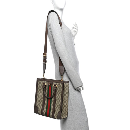 GG Supreme Monogram Textured Dollar Calfskin Web Medium Ophidia Tote Bag Beige Ebony