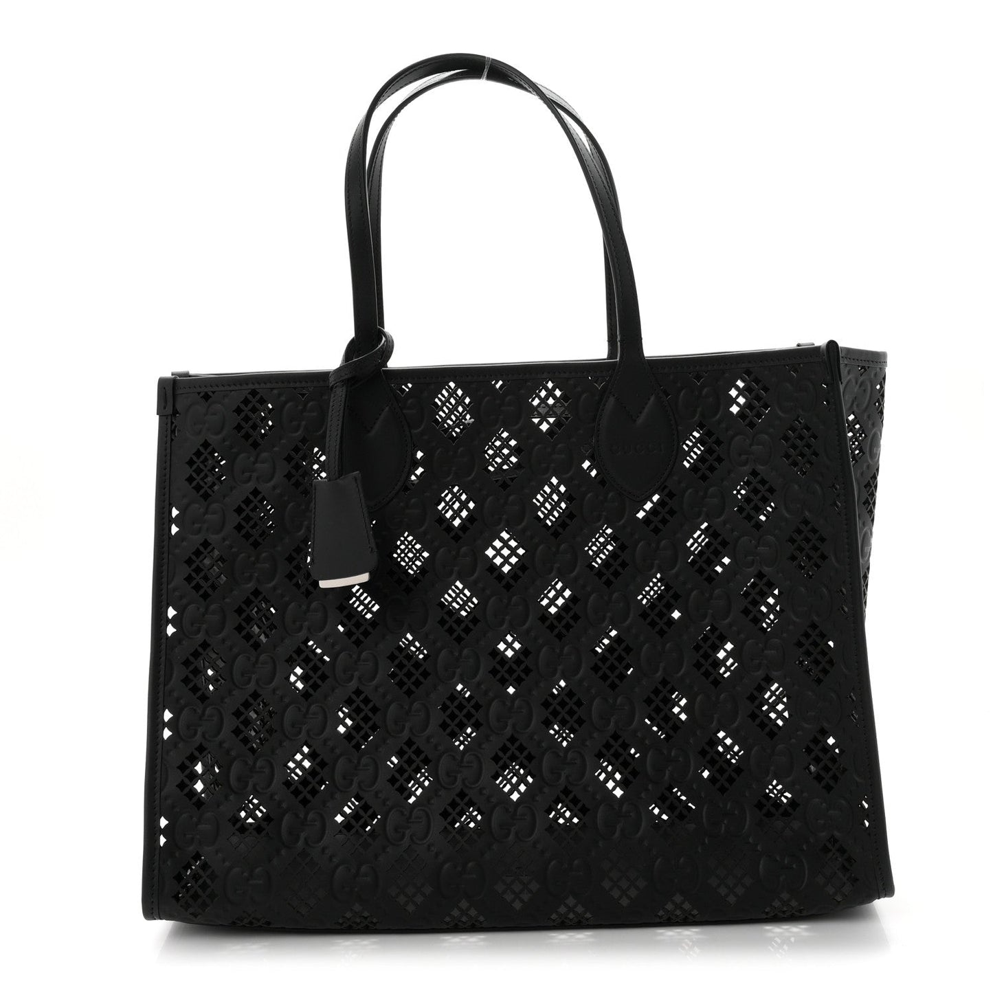 Calfskin GG Monogram Diamond Cut Medium Ophidia Tote Bag Black