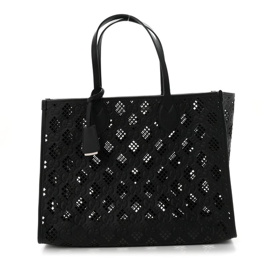 Calfskin GG Monogram Diamond Cut Medium Ophidia Tote Bag Black