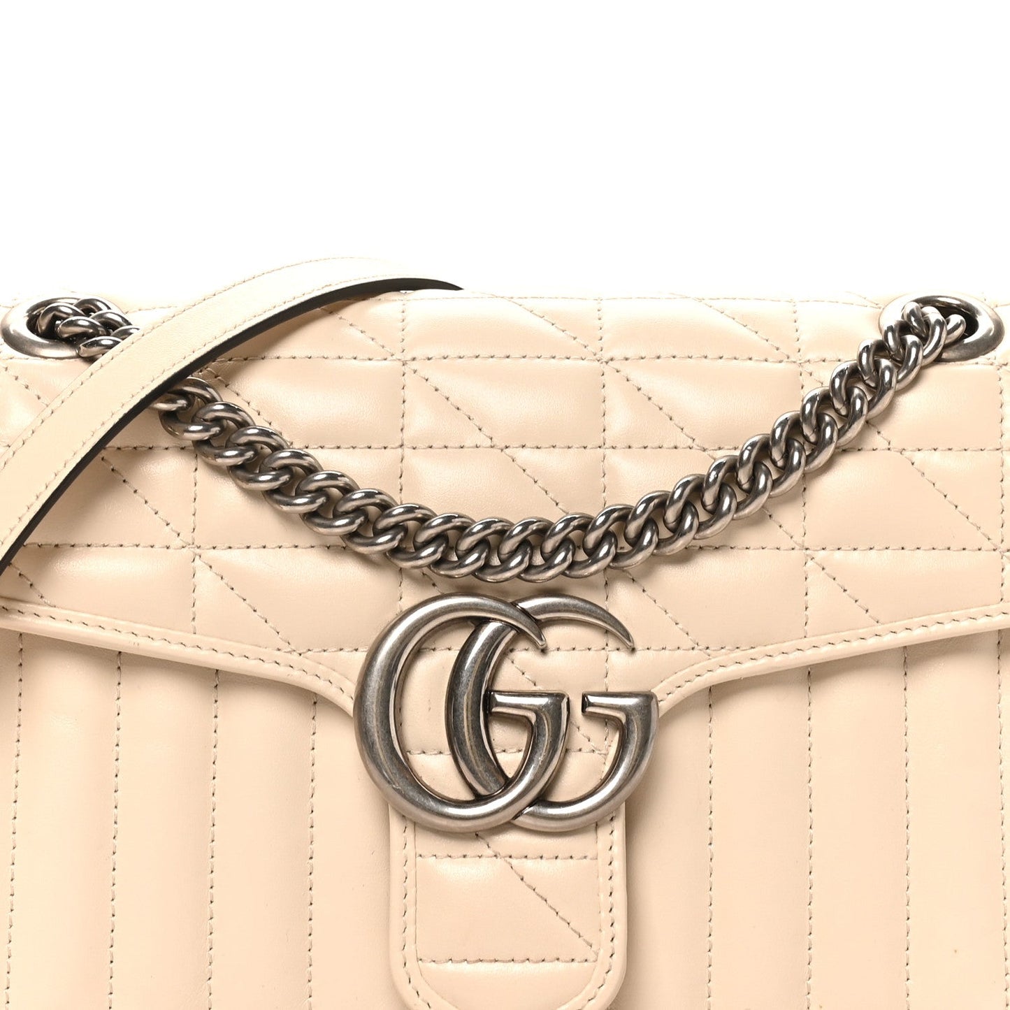 Calfskin Matelasse Aria Small GG Marmont Shoulder Bag Mystic White
