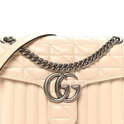 Calfskin Matelasse Aria Small GG Marmont Shoulder Bag Mystic White