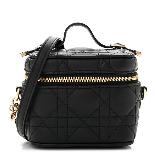 Lambskin Cannage Micro Lady Dior Vanity Case Black