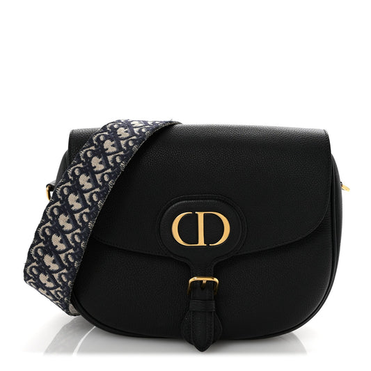 Grained Calfskin Large Bobby Flap Black