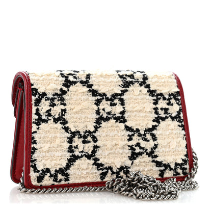 Tweed GG Monogram Super Mini Dionysus Shoulder Bag White Black Romantic Cherry