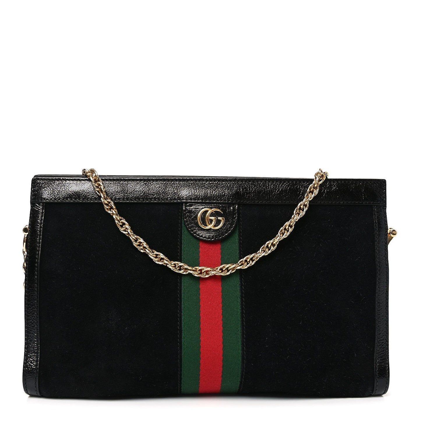 Suede Patent GG Web Medium Ophidia Chain Shoulder Bag Black