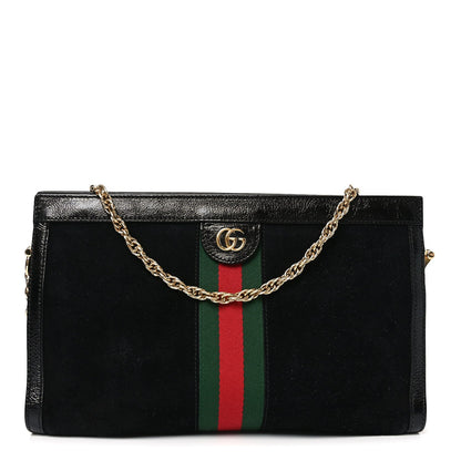 Suede Patent GG Web Medium Ophidia Chain Shoulder Bag Black