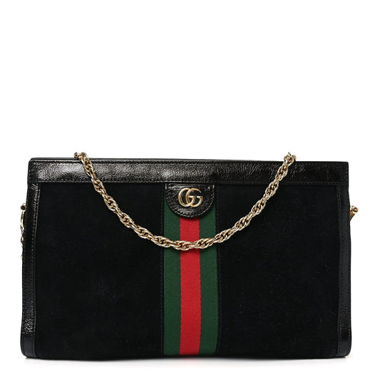 Suede Patent GG Web Medium Ophidia Chain Shoulder Bag Black