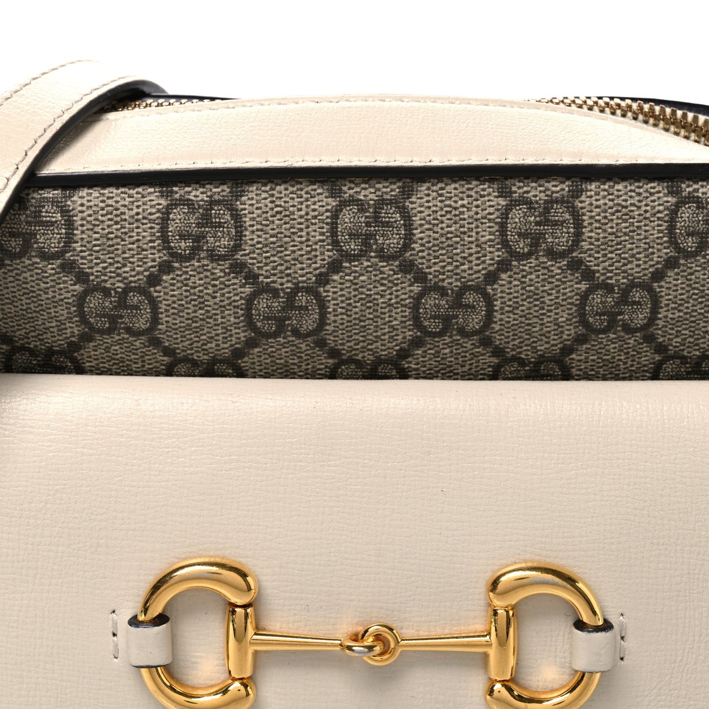 GG Supreme Monogram Small Horsebit 1955 Shoulder Bag Beige Mystic White