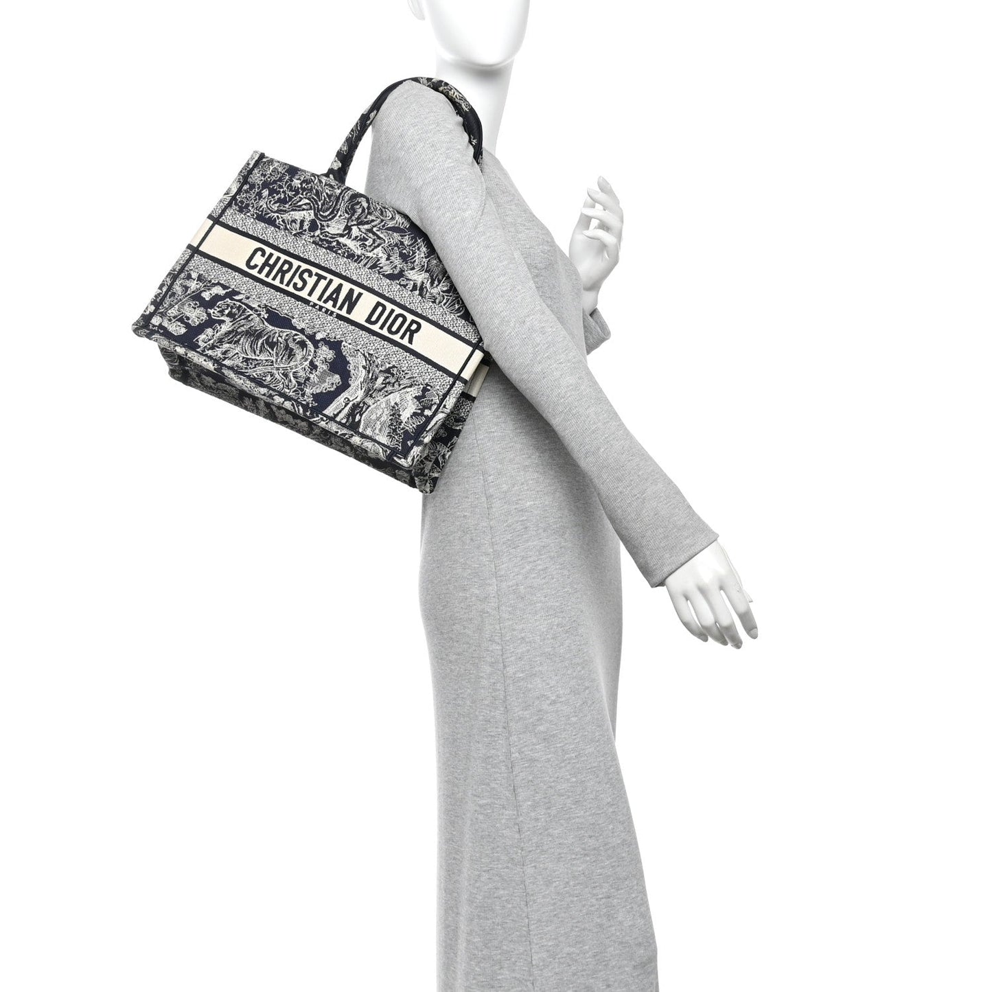 Canvas Embroidered Medium Toile De Jouy Reverse Book Tote Blue