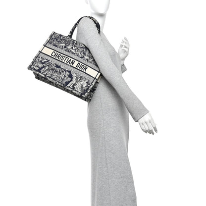 Canvas Embroidered Medium Toile De Jouy Reverse Book Tote Blue