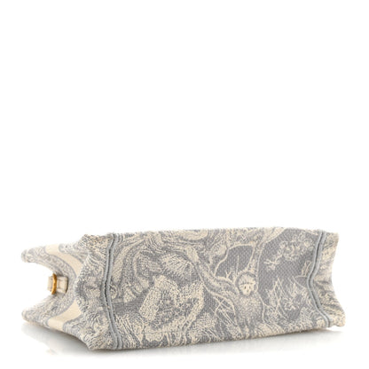 Canvas Embroidered Toile De Jouy Reverse Mini Book Tote With Strap Grey