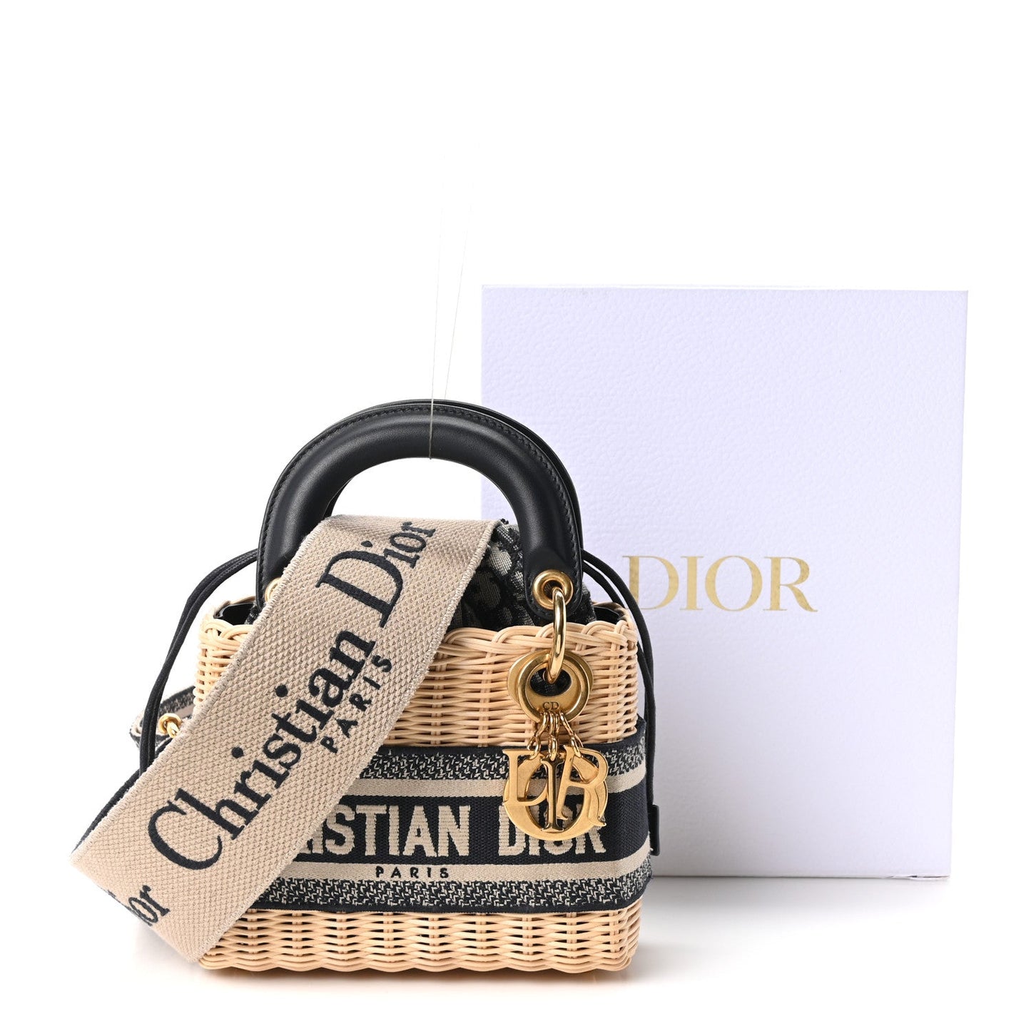 Wicker Oblique Mini Lady Dior Bag Blue