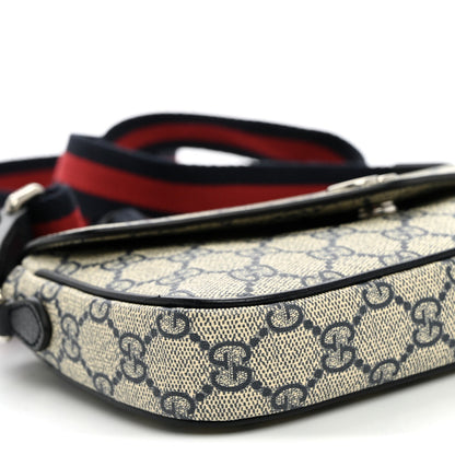 GG Supreme Monogram Textured Dollar Calfskin Web Mini Ophidia Envelope Shoulder Bag Beige Blue