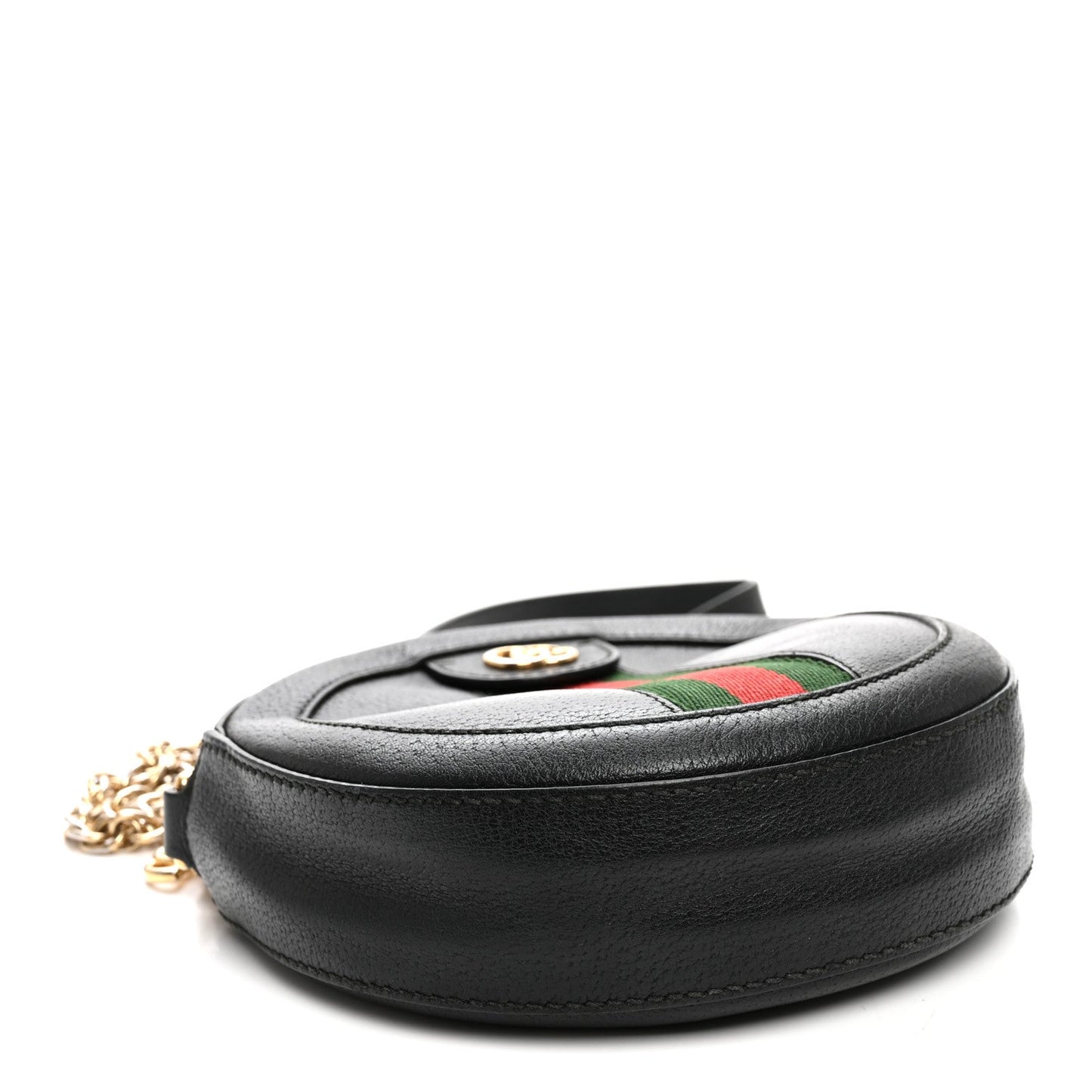 Grained Calfskin Web Mini Ophidia Round Shoulder Bag Black