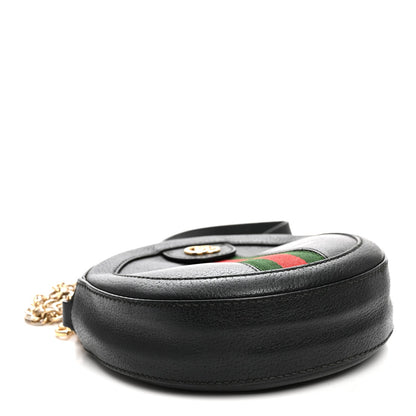Grained Calfskin Web Mini Ophidia Round Shoulder Bag Black