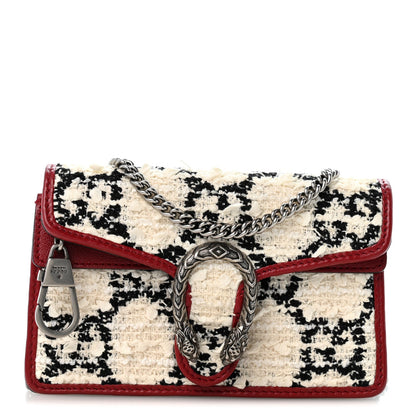 Tweed GG Monogram Super Mini Dionysus Shoulder Bag White Black Romantic Cherry