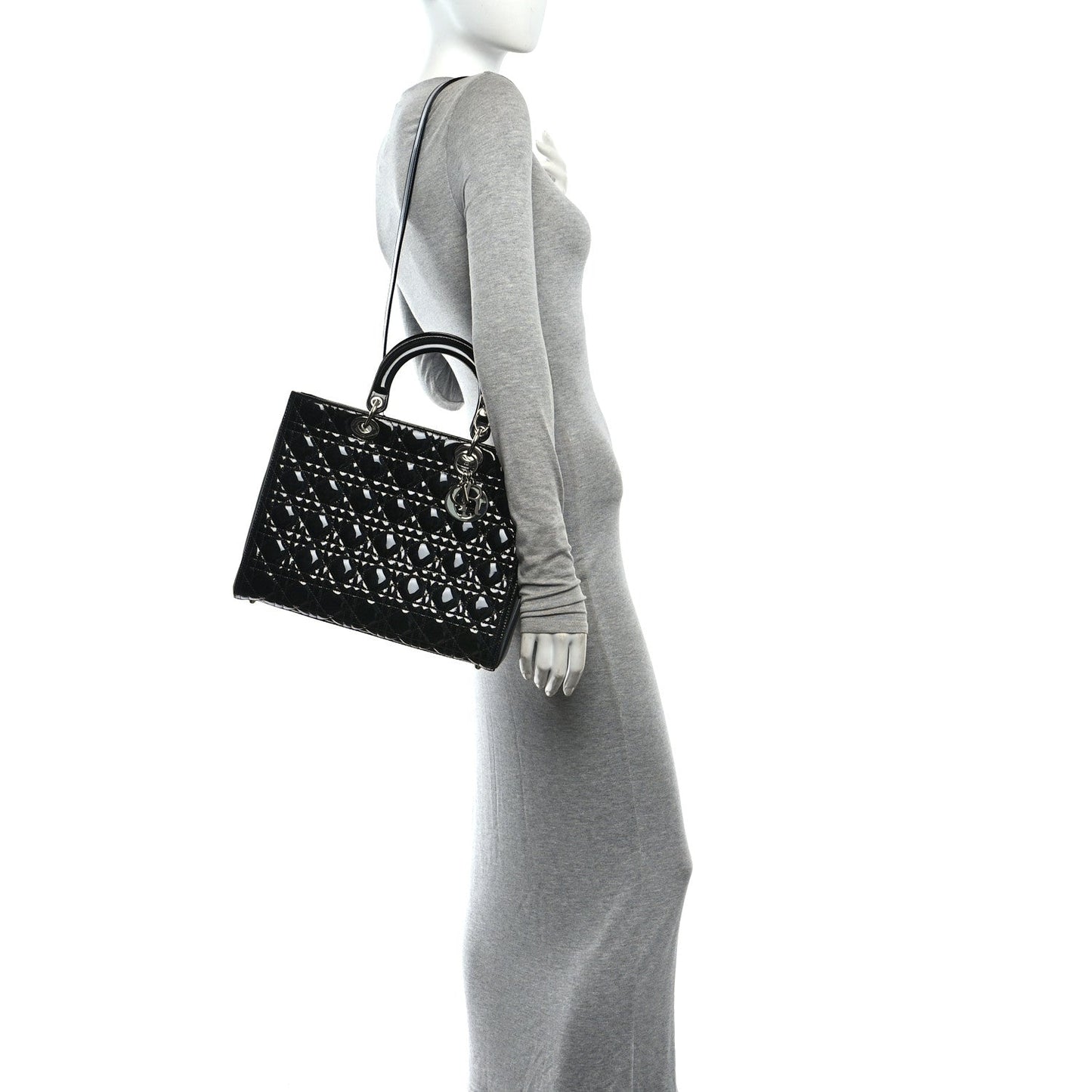 Patent Cannage Large Lady Dior Black