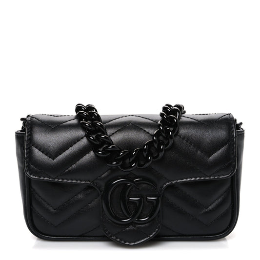 Calfskin Matelasse Monochrome GG Marmont Chain Belt Bag Black