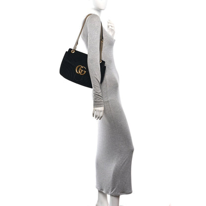 Velvet Matelasse Medium GG Marmont Shoulder Bag Black