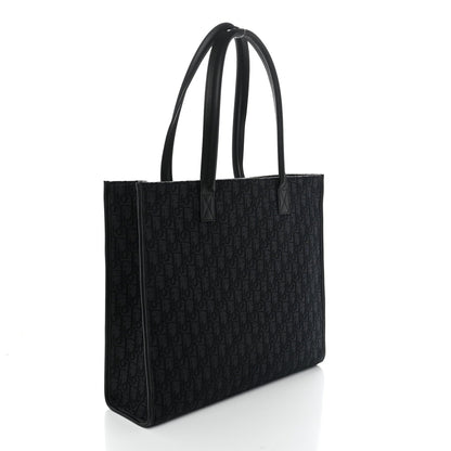 Grained Calfskin Oblique Jacquard Safari Tote  Black