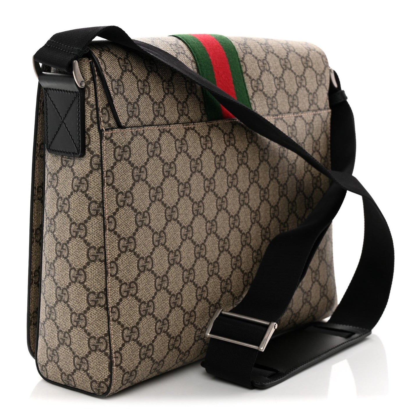 GG Supreme Monogram Web Flap Messenger Bag Black