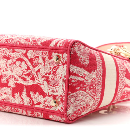 Canvas Toile De Jouy Reverse Embroidered Medium Lady D-Lite Red