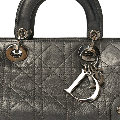 Metallic Calfskin Cannage Stitched Small East West Lady Dior Bronze