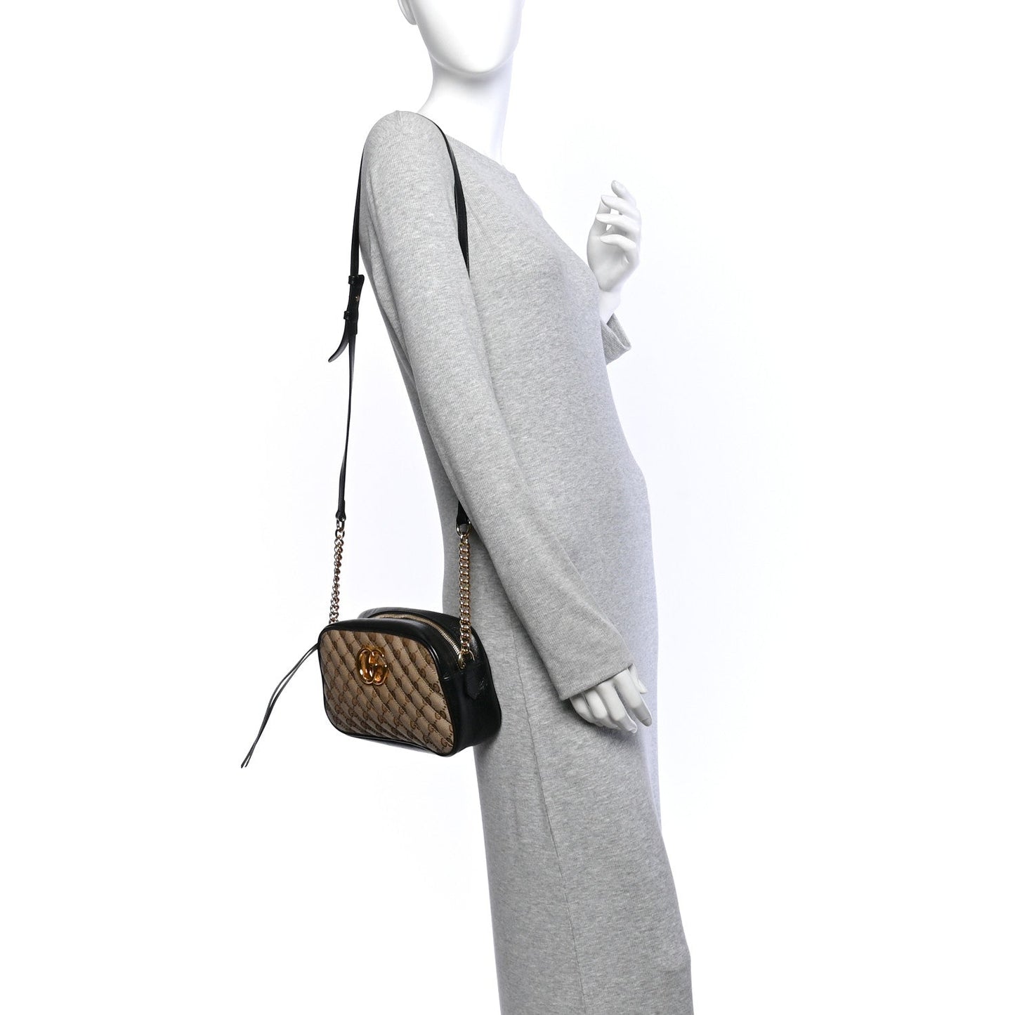 Monogram Matelasse Diagonal Small GG Marmont Chain Shoulder Bag Beige Black