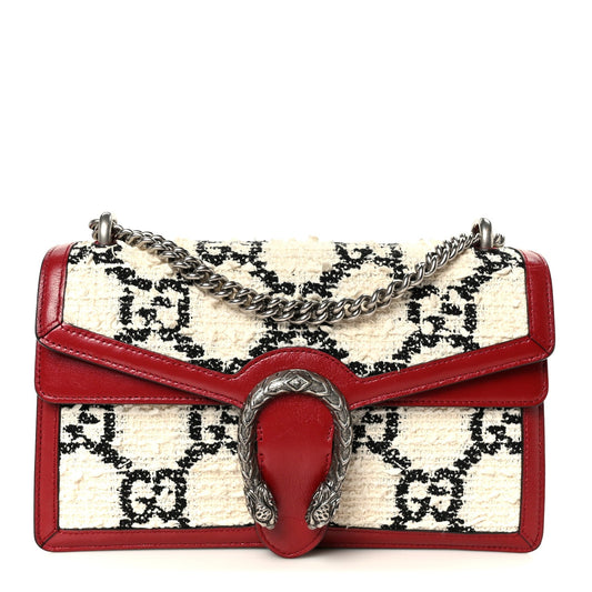 Tweed GG Monogram Small Dionysus Shoulder Bag White Black Romantic Cherry