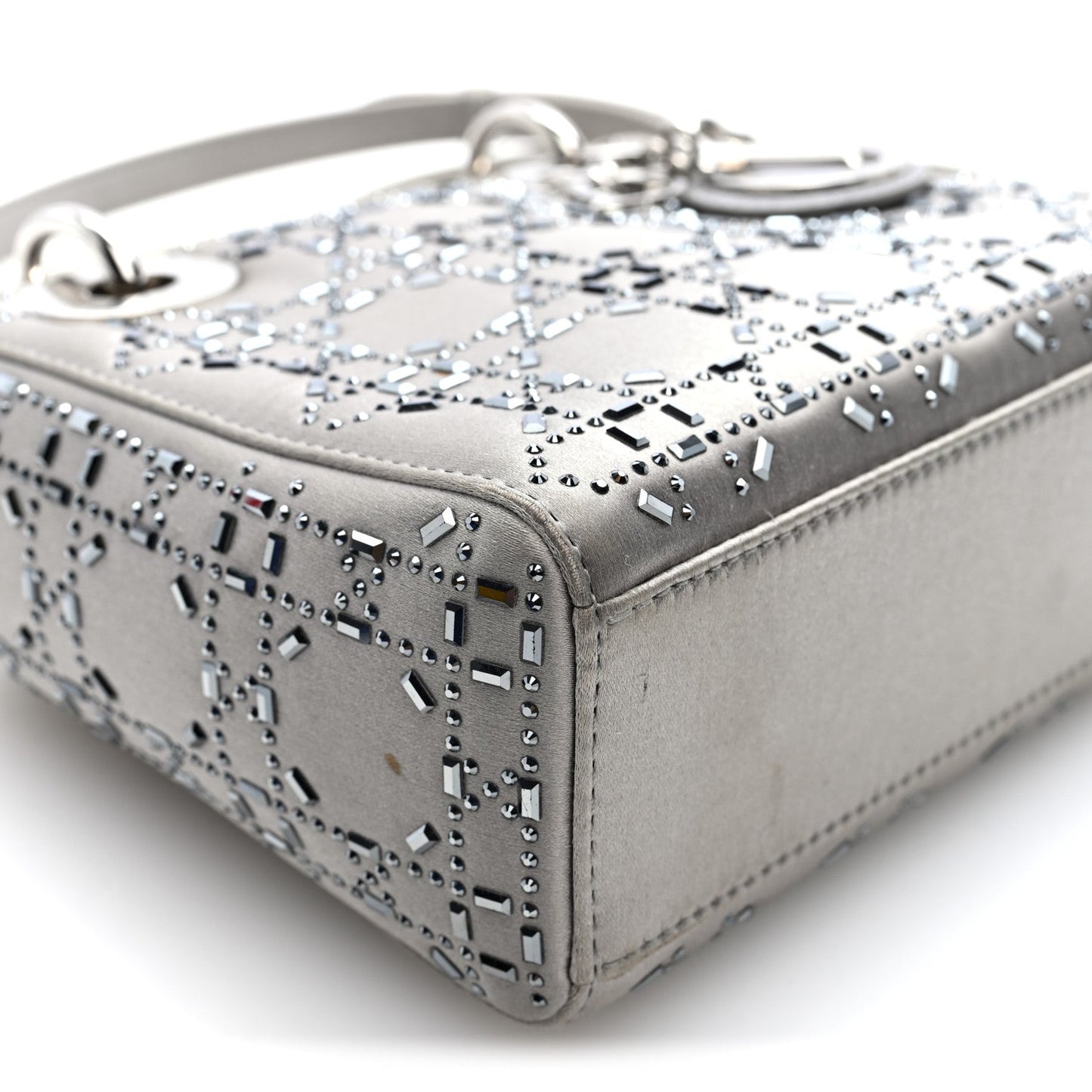 Satin Crystal Cannage Mini Lady Dior Gray