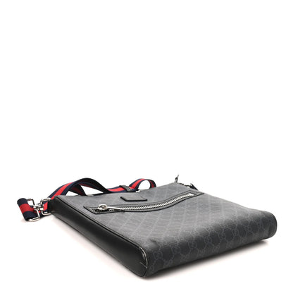 GG Supreme Monogram Appia Calfskin Web Flat Messenger Bag Black Grey
