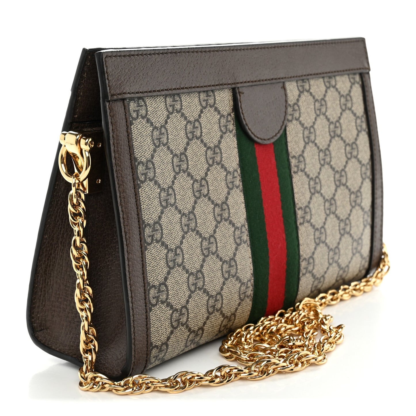 GG Supreme Monogram Web Small Ophidia Chain Shoulder Bag Brown