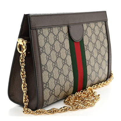GG Supreme Monogram Web Small Ophidia Chain Shoulder Bag Brown