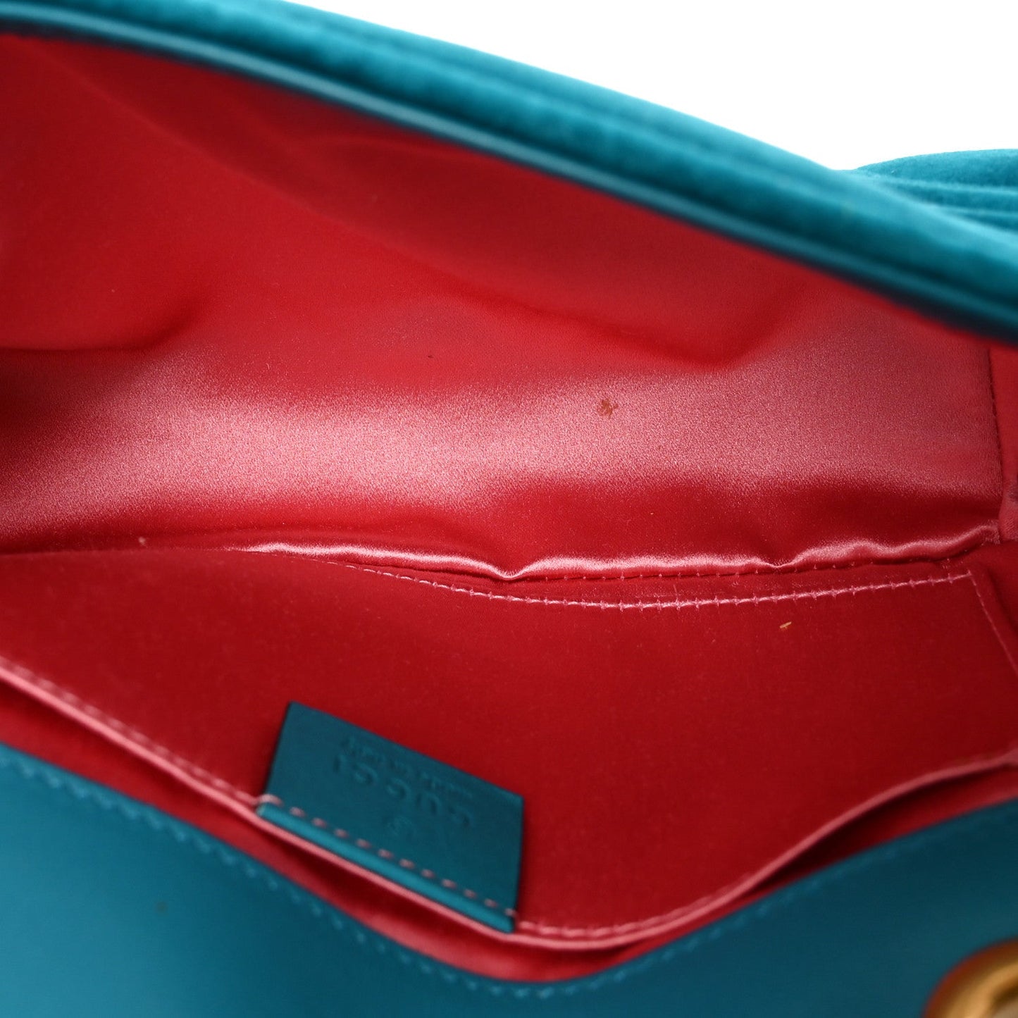 Velvet Matelasse Mini GG Marmont Shoulder Bag Pavone Cyan