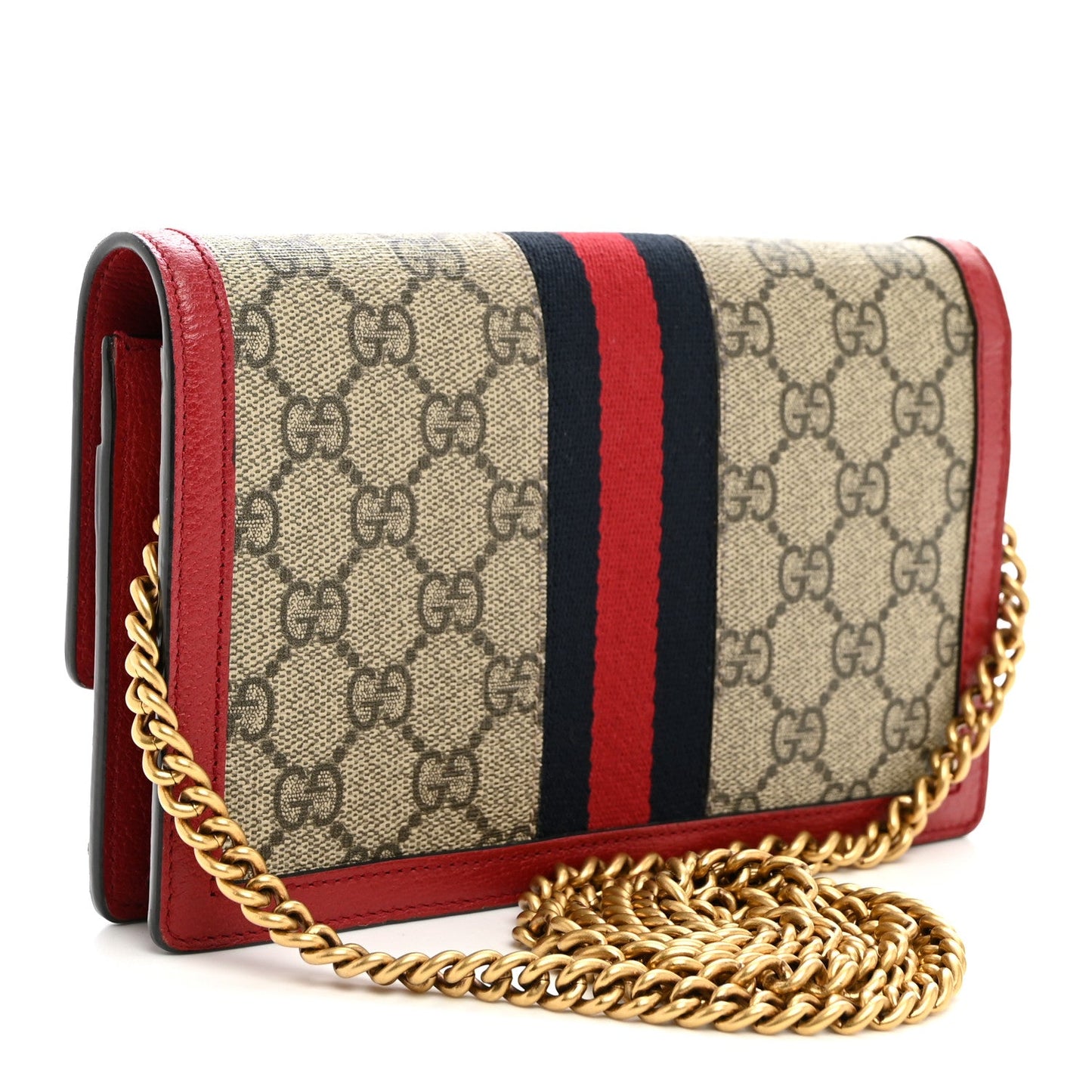 GG Supreme Monogram Web Queen Margaret Chain Wallet Red