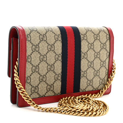 GG Supreme Monogram Web Queen Margaret Chain Wallet Red