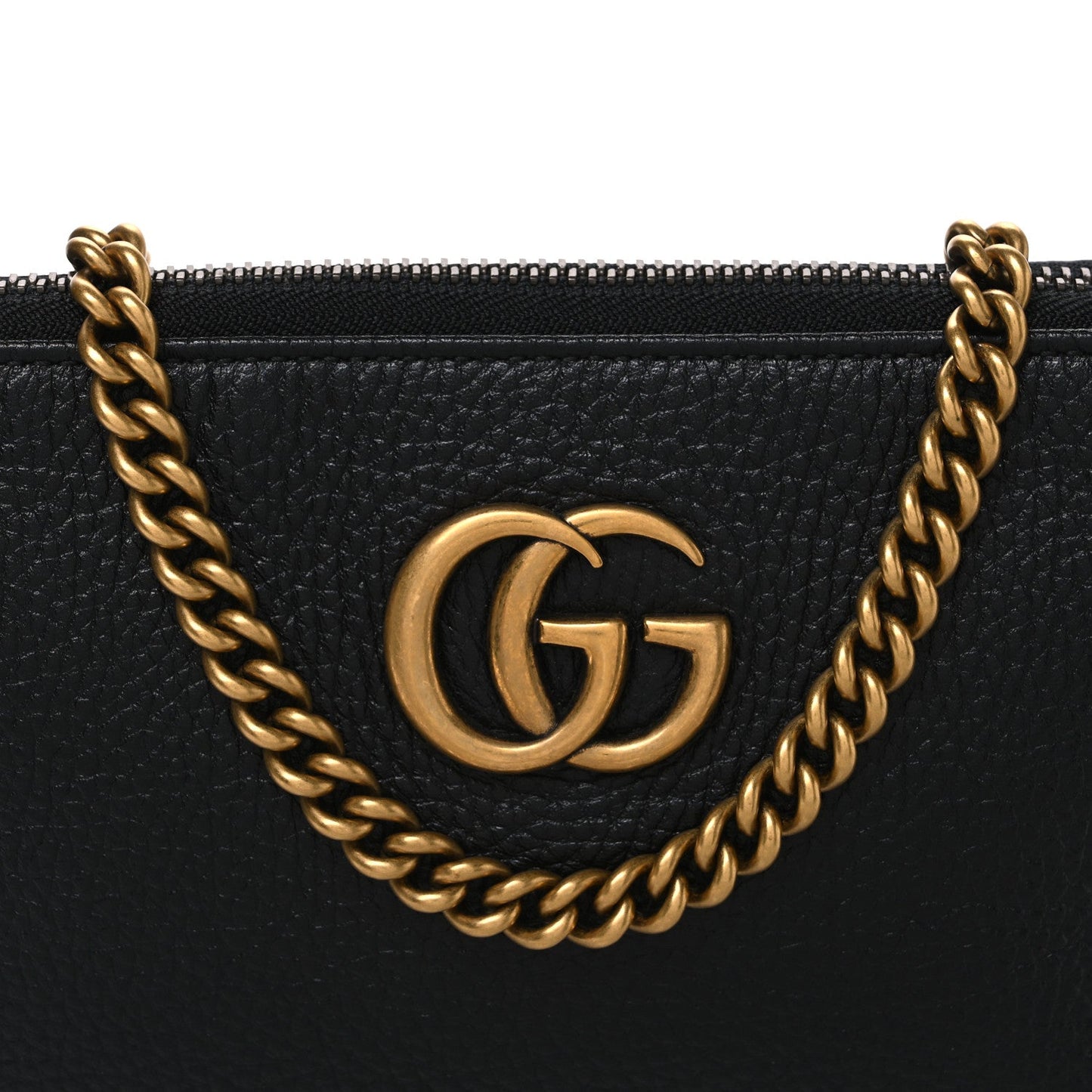 Pebbled Calfskin GG Marmont Zip Chain Bag Black