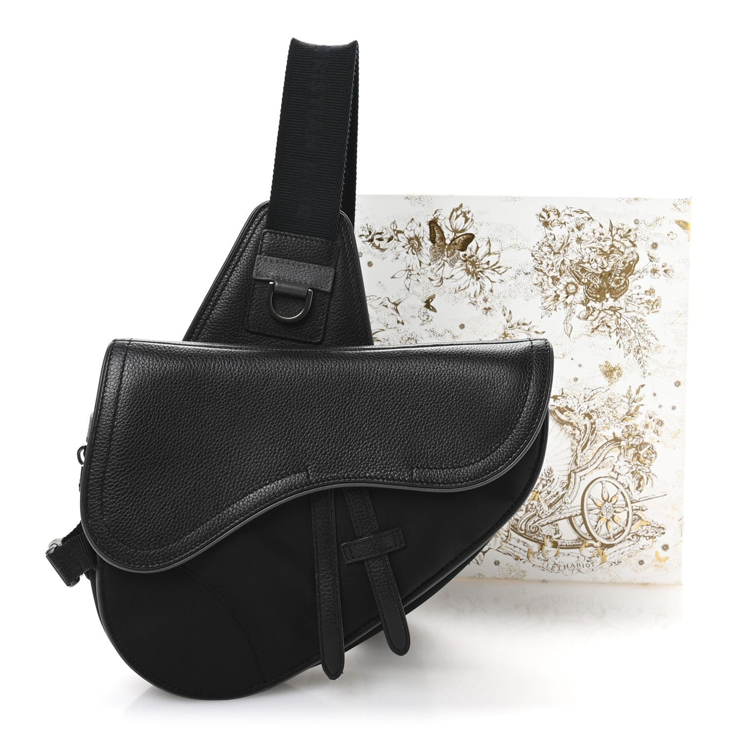 X Sacai Grained Calfskin Technical Fabric Mens Saddle Bag Black