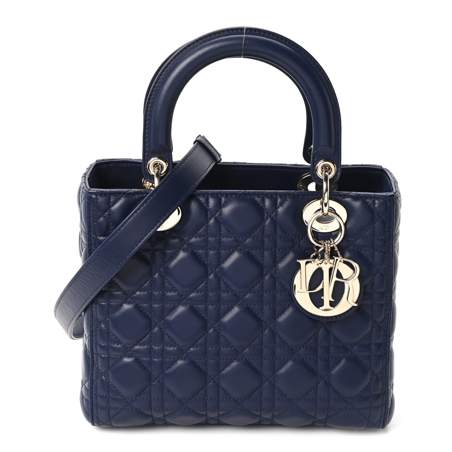 Lambskin Cannage Medium Lady Dior Navy Blue