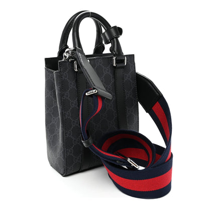 GG Supreme Monogram Appia Calfskin Web Mini Tote Bag Black