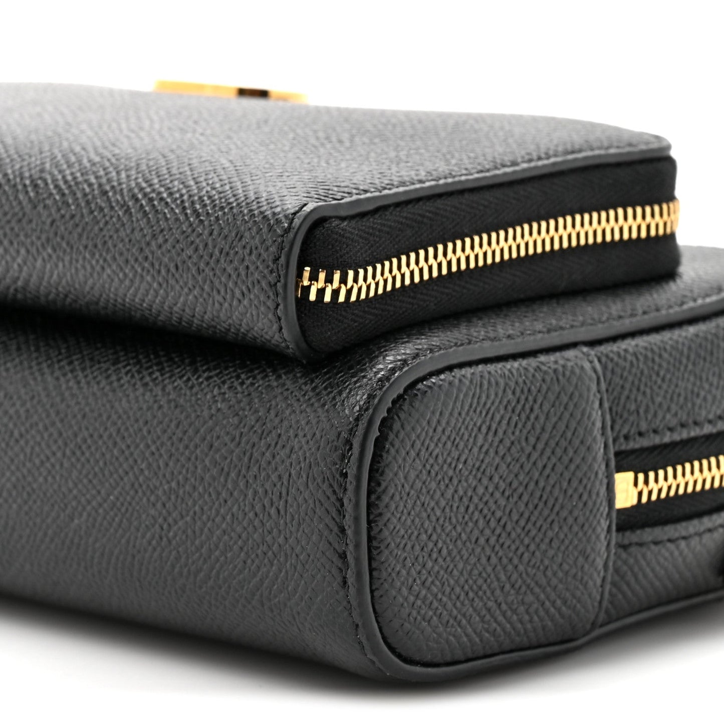 Grained Calfskin Caro Double Pouch Black