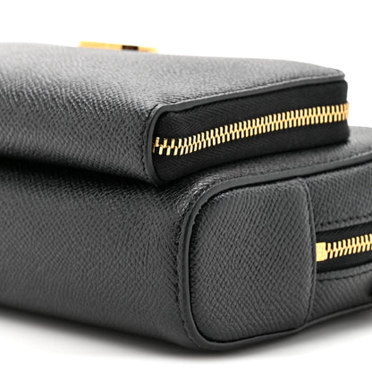 Grained Calfskin Caro Double Pouch Black