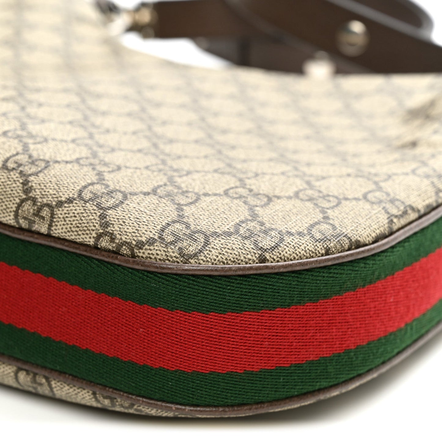 GG Supreme Monogram Textured Calfskin Web Large Attache Shoulder Bag Beige Ebony New Acero