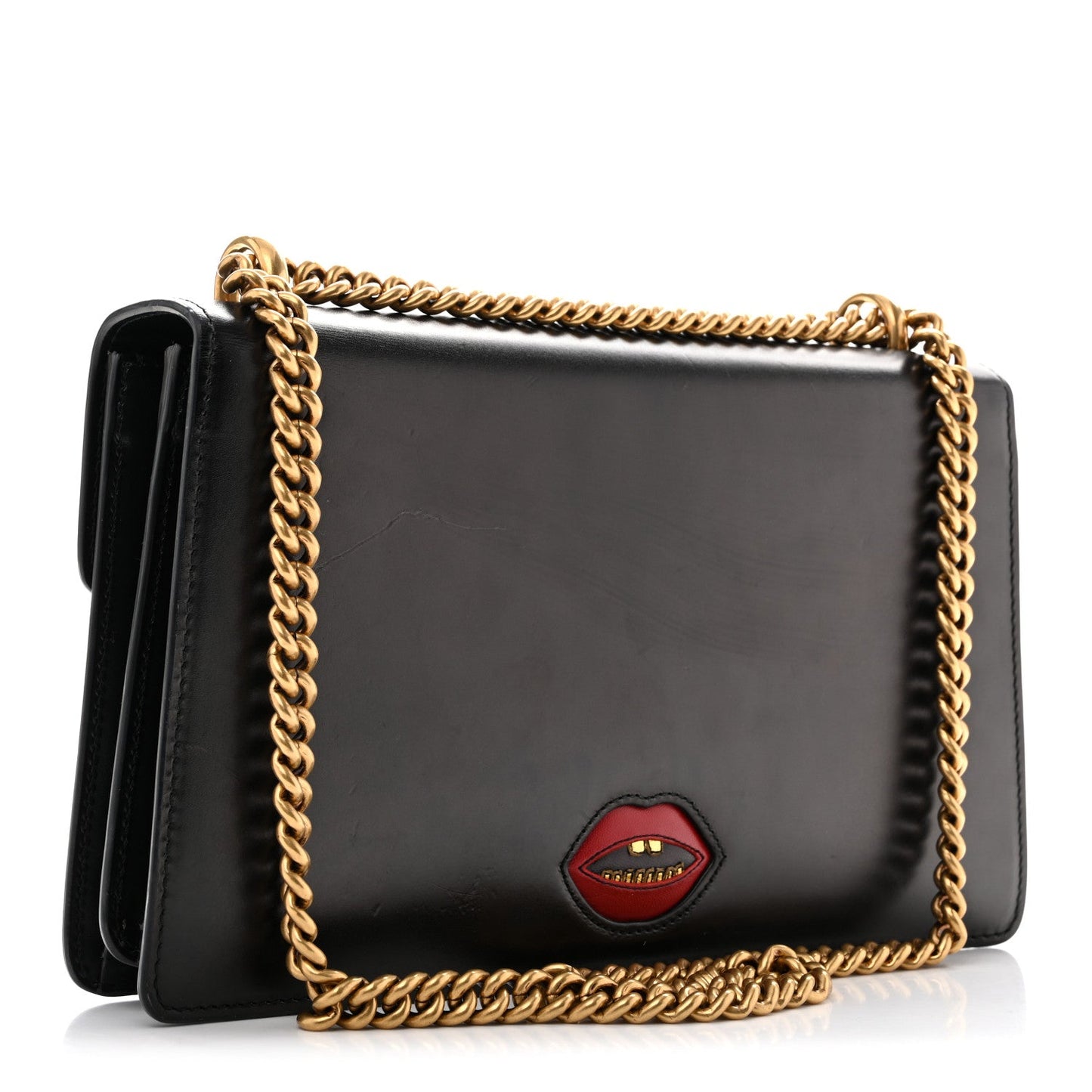Knight Calfskin Malaga Kid Heart Medium GG Marmont Chain Handle Bag Black Hibiscus Red Multicolor